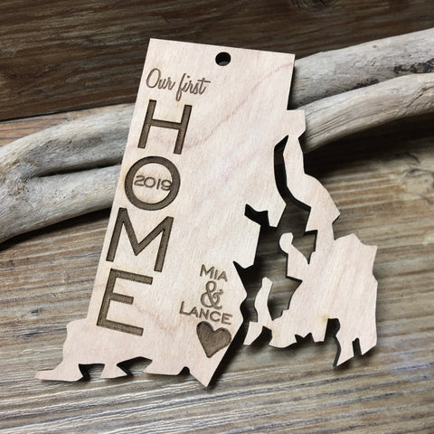 Our First Home - Rhode Island - Personalized Engraved Birch Wood - Made in USA