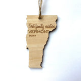 Wood Engraved Ornament Shaped like Vermont