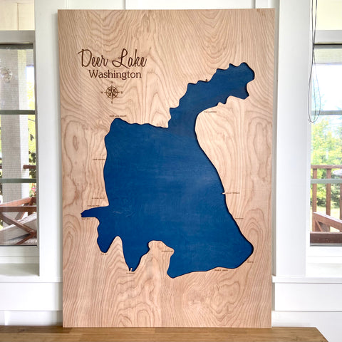 Deer Lake, Washington - Custom Engraved 3-D Wood Map Wall Hanging