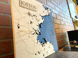 Boston, Massachusetts Custom Engraved 3-D Wood Map Wall Hanging