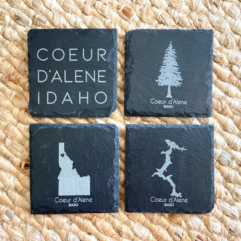 Set of 4 Coeur d'Alene, Idaho Slate Coasters