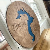 Round Lake Pend Oreille, Idaho Map Custom Engraved 3-D Wood Map Wall Hanging