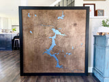 60x60" - XL 5 foot square 3-D Lake Coeur d'Alene Art with engraved roads