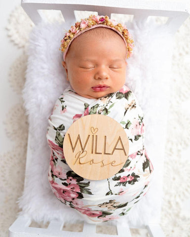 Willa Rose Baby Name Wood Round