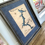 CDA Framed Lake Coeur D'Alene, Idaho Custom Engraved 3-D Wood Map Wall Hanging