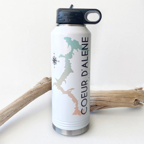 Lake Coeur d'Alene  double walled insulated water bottle with uv printing