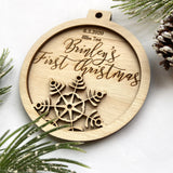 laser engraved wood baby's first christmas
