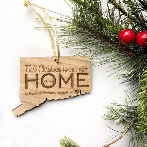 Connecticut Wood Christmas Ornament - First Christmas in our new HOME