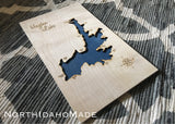 2016 Engraved Natural Birch and Blue Water Lake Map Sign with Compass