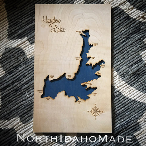 12x20" Natural Birch and Sapphire Water Engraved Lake Sign.  Made in 2016