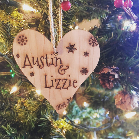 Austin & Lizzie Wood Heart Ornament