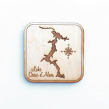 Wood coaster engraved with Lake Coeur d'Alene Idaho