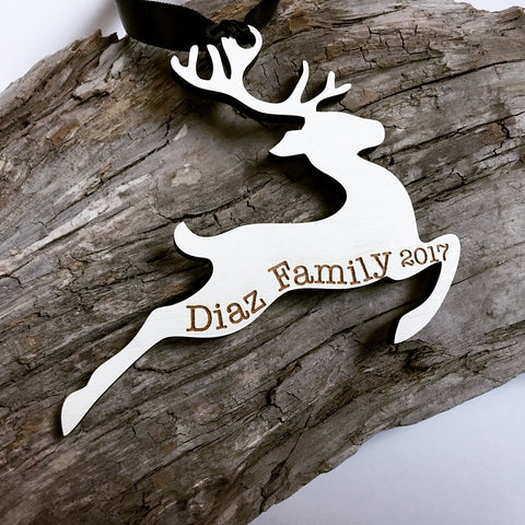 Reindeer Personalized Engraved Wood Christmas Ornament