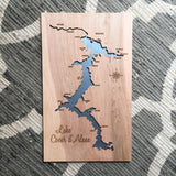 CDA Lake Coeur D'Alene, Idaho Custom Engraved 3-D Wood Map Wall Hanging