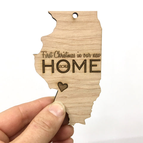Illinois Wood Christmas Ornament - First Christmas in our new HOME