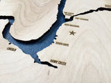 Lake Roosevelt, Washington 3D lake and river engraved wood map