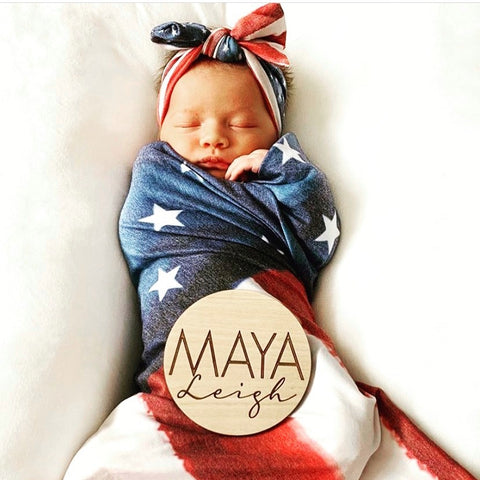patriotic baby swaddle 4th of July Baby name plaque