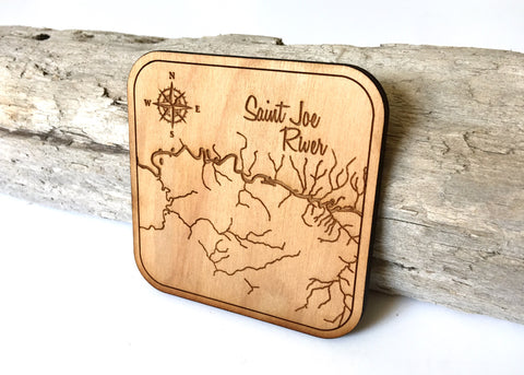 Wood coaster engraved with St Joe River Idaho