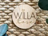 Willa Rose Baby Name Wood Round North Idaho Made NorthIdahoMade