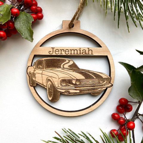 Classic Muscle Car Engraved Wood Christmas Ornament