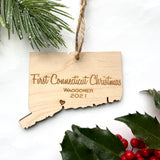 Connecticut Wood Christmas Ornament - First Christmas in our new HOME