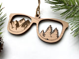 Glasses - trees and mountains wood ornament