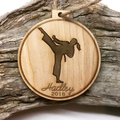 Karate Engraved Wood Christmas Ornament