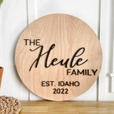Wood 3-D Family Name Est. Sign 12"- 36" Round