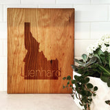 Cherrywood cutting board engraved Idaho silhouette