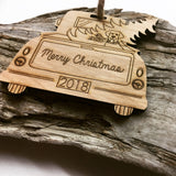 Vintage Christmas Truck Engraved Wood Ornament