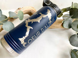 Navy Blue and Silver Coeur D’Alene 32oz Double Wall Insulated Idaho Waterbottle