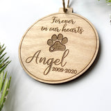 Forever In Our Hearts Paw Print Memorial Wood Christmas Ornament