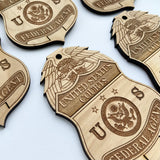 Badge Shaped  "Your Logo Here" Engraved Wood Christmas Ornament