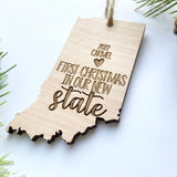 Indiana Wood Christmas Ornament - First Christmas in our new state