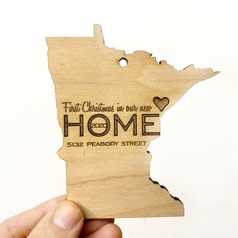 Minnesota Wood Christmas Ornament - First Christmas in our new HOME