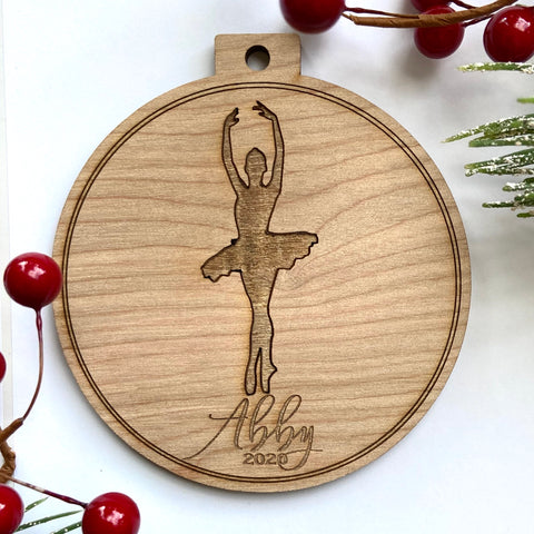 Ballerina Engraved Wood Christmas Ornament