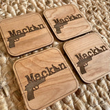 Custom Name Coasters Set of 4 - Idaho Revolver Name Wood Coasters
