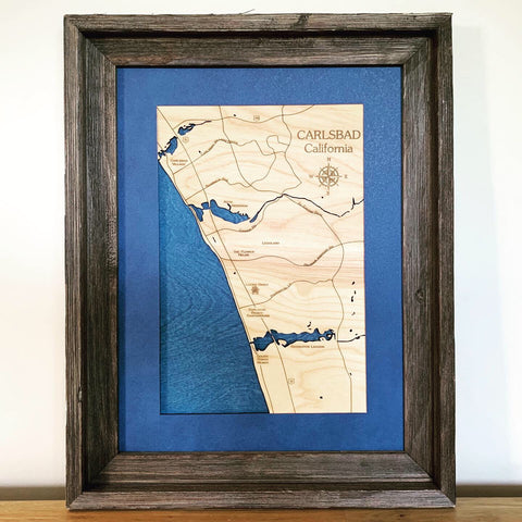 Carlsbad California Custom Engraved 3-D Wood Map Wall Hanging