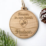 Forever In Our Hearts Paw Prints Memorial Wood Christmas Ornament