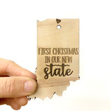 Indiana Wood Christmas Ornament - First Christmas in our new state