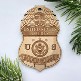 Badge Shaped  "Your Logo Here" Engraved Wood Christmas Ornament