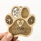 Personalized Puppy Paw Wood Christmas Ornament