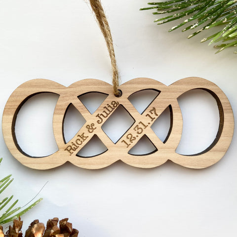 Double Infinity - forever love - 5th Anniversary - Christmas Ornament - Engraved Birch Wood Christmas Tree Ornaments