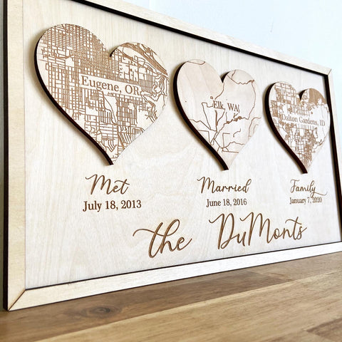 5th Wedding Anniversary Gifts for Couple, Met Engaged Married Map/hello  Will You I Do Engraved Wooden Framed Wall Art Map, Engagement Gifts 