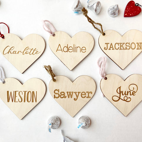 Valentines Basket Tags - Heart Shaped Personalized Basket Tag Label